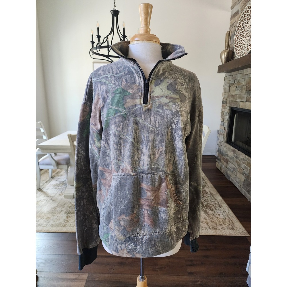 VTG Mossy Oak Break Up Camo 1/4 Zip Pullover Sweatshirt Mens Small Camouflage